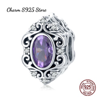 CHARM HOẠ TIẾT HÌNH THOI ĐÍNH ĐÁ TÍM BẠC S925 CAO CẤP HÀNG CHÍNH HÃNG