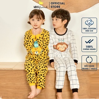 Đồ bộ ngủ tay dài quần áo thun cotton mặc nhà mùa hè cho bé trai và bé gái Unifriend Hàn Quốc 2022-2