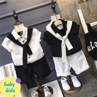 Set bộ áo sơ mi phối vạt cho bé trai