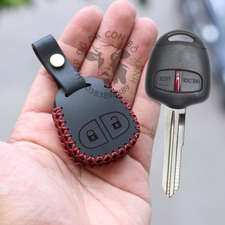 Bao da chìa khoá Mitsubishi Grandis , Triton, Pajero Sport, Mirage, Outlander, Lancer (chìa cơ) handmade da thật 001