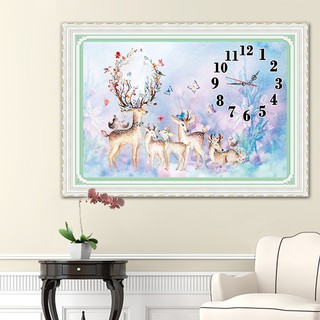 TRANH THÊU ĐỒNG HỒ HƯƠU NAI TÀI LỘC E73 (65X45)