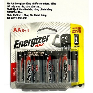 Pin AA Energizer Max - E91BP8+4 Hàng Chính Hãng DKSH Việt Nam Vỉ 12 Viên