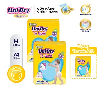 (Tặng 1 gói tã quần size M10 ) Combo 2 tã quần UniDry gói Super Jumbo size M (74 miếng)