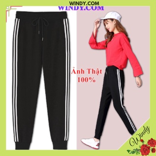 Quần Nữ Hai Sọc Chất Thun Co Giãn Kiểu Dáng Thể Thao Bo Ống WD968