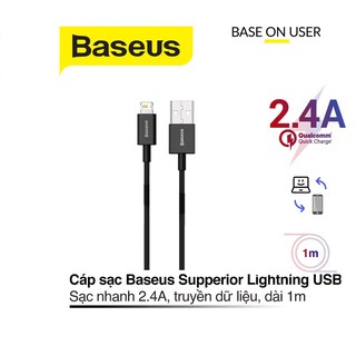 Cáp sạc nhanh 2.4A Baseus Superior Lightning dây dẻo siêu bền dài 100CM cho iPhone/iPad