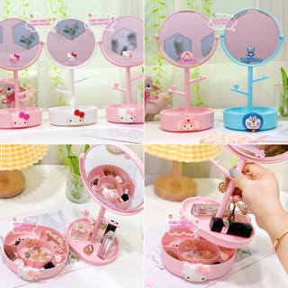 GƯƠNG 2 MẶT XOAY VÀ TREO ĐỒ TRANG SỨC KITTY &amp; DORAEMON