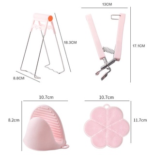 Bộ kẹp gắp đồ nóng thức ăn đa năng inox chống bỏng kèm găng tay, miếng lót nồi silicon [Set 6 món] - Happy Life for You
