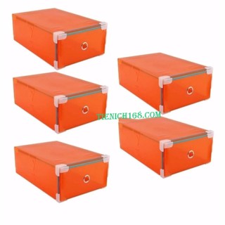 Bộ 5 Hộp Đựng Giày Trong Suốt Có Ngăn Kéo Viền Kim Loại TI738 ( Mầu cam)