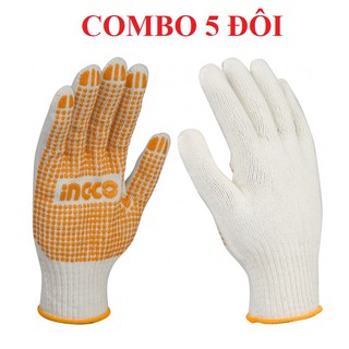 5 Đôi Găng tay dệt kim &amp; có đốm chấm nhựa PVC INGCO HGVK05