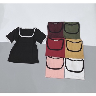 Áo croptop cổ U phối viền