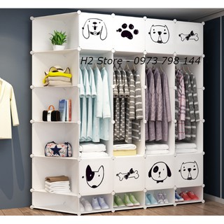 TỦ NHỰA ĐỂ ĐỒ THÔNG MINH LẮP GHÉP ĐA NĂNG 25 Ô VÀ 5 Ô GIÀY (GỒM 5 KỆ GÓC) CỬA CÚN NGỘ NGHĨNH sâu 47cm