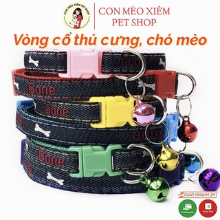 Vòng cổ chó mèo vải jeans hình xương Bone 1,5cm, dây đeo cổ Con Mèo Xiêm