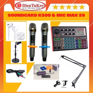 Bộ Combo Mic Thu Âm Hát Livestream Micro Max 39 + Soundcard K300 Livestream Karaoke Online Thu Âm Điện Thoại Máy tính