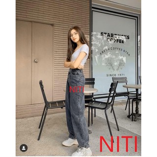 QUẦN JEAN ỐNG RỘNG NỮ CAO CẤP NITI LƯNG CAO MÀU XÁM KHÓI LAI CUỐN CỰC ĐỘC CỰC LA-TD12309