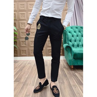 Quần Âu Nam Đen Thêu Nhện Vàng Dáng Ôm Ống Côn