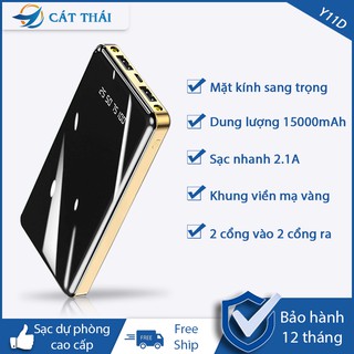 [Tặng dây sạc] Pin sạc dự phòng,Sạc dự phòng 15000mAh Cát Thái Y11D mặt kính sạc nhanh 2.1A nhỏ gọn 2 cổng ra 2 cổng và
