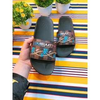 Dép Nam LV kẻ ô cây dừa 2 màu nâu xanh full size 38-43