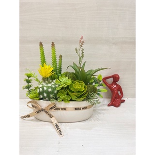 Chậu xương rồng, hoa sen đá giả cao cấp trang trí decor
