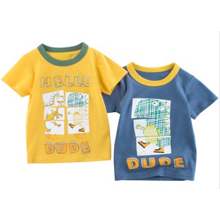 (MYKID HCM) Áo thun bé trai in hình Khủng Long HELLO DUDE mẫu mới 2022 chất liệu cotton an toàn cho bé