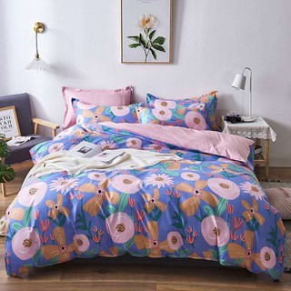 Bộ Chăn Ga Cotton Poly Mẫu hoa loa kèn tím
