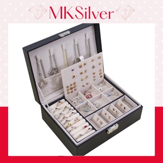 Hộp đựng trang sức bọc da PU 2 tầng có khoá cao cấp phong cách Hàn Quốc, hộp đựng nữ trang cao cấp.
