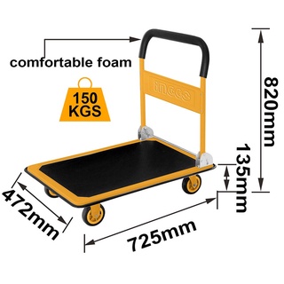 Xe 4 bánh INGCO 150kg đẩy kéo hàng hoá bằng tay có thể gập xếp lại HPHT11502  - Có chứng nhận an toàn thực nghiệm GS