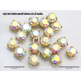 Túi 100 Hạt đá tròn màu AB xà cừ đế trắng/vàng có gắn đế lỗ khâu Cici Handmade chuyên hạt đá hạt pha lê hạt cườm hạt
