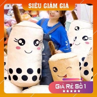 Gấu bông gối ôm trà sữa vải nhung co giãn mềm mịn