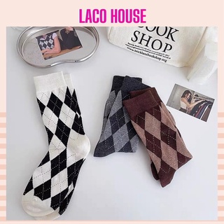 Tất nữ cổ cao hoạ tiết ô trám phong cách retro vintage TAT05