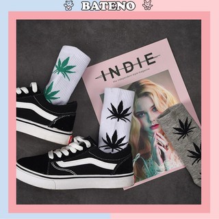 Tất Unisex Bateno đường phố cổ cao họa tiết lá cây cực chất TN88