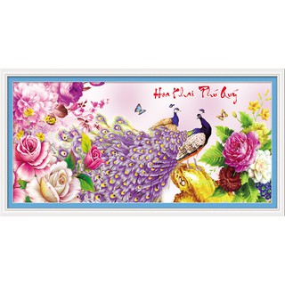 Tranh Đính Đá CÔNG HOA KHAI PHÚ QUÝ. Kích Thước: 1m20 x 60cm - 1m50 x 75cm