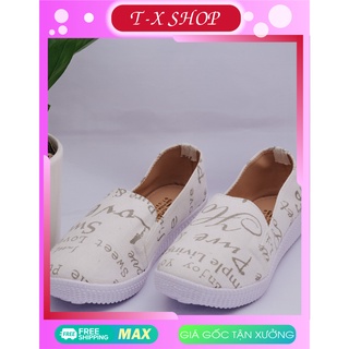Giày lười bố nữ jean in chữ