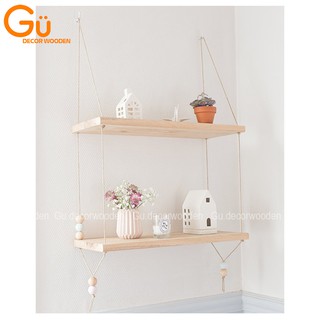 Gía Treo Trang Trí Phòng Ngủ  / Kệ Gỗ Dây Thừng 2 tầng - Gu Decor Wooden Trang Trí Nhà Cửa