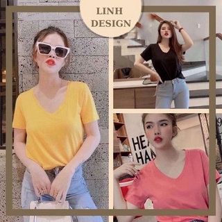 Áo Thun Nữ Cộc Tay Cổ Tim Nhiều Màu  Áo Phông Nữ CÓ QUÀ TẶNG KÈM