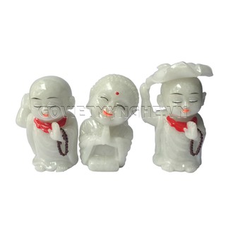 Combo 3 Tượng Đá Chú Tiểu Trang Trí Kệ Sách - Trang trí bàn làm việc - Size Nhỏ - Đá Non Nước - Cao nhất 8cm