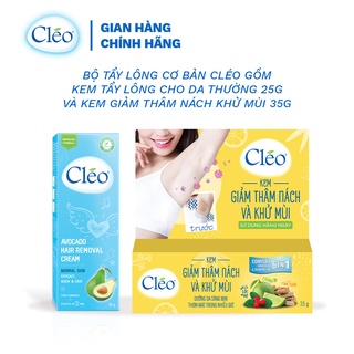 Bộ Tẩy lông nách cơ bản Cleo gồm kem tẩy lông nách cho da thường 25g và kem giảm thâm nách khử mùi 35g