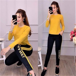 Đồ bộ cotton quần chạy viền, logo thêu- h