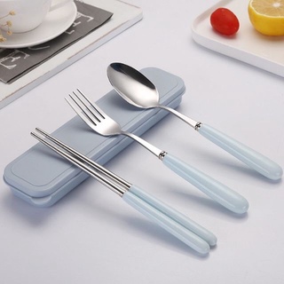 Bộ muỗng đũa cá nhân Inox cán sứ 04 sản phẩm Hasu Việt Nam