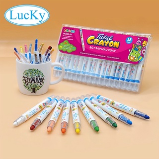 Bút Sáp Màu Duka - Xoay 18 Màu (Túi Nhựa PVC) DK3301-18 An Toàn Cho Trẻ