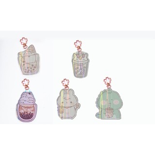 Móc chìa khoá trà sữa mica hologram  MKMH15 boba tea cute dễ thương hoạt hình thần tượng
