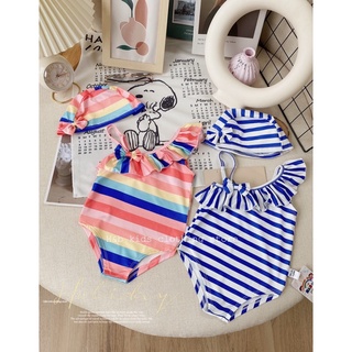 [ĐỒ BƠI] Set bơi cầu vồng/kẻ sọc kèm mũ cho bé gái