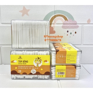 Tăm Bông Kotton Care For Kid đầu nhỏ HỘP CHỮ NHẬT 336 Que Bông Bạch Tuyết ( Nhãn mới của 330 que Merigo )