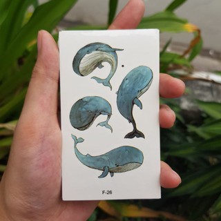 Hình xăm dán cá voi f26.Xăm dán tatoo mini tạm thời, size <10x6cm