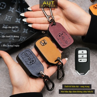 Bao da bảo vệ chìa khoá xe Honda Honda Crv City civic 3 nút bấm da bò trơn handmade móc đen