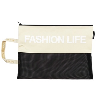 Túi Lưới A4 Fashion Life - Kinhshion A4-129 - Màu Kem + Đen