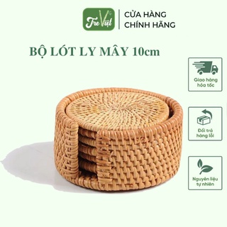 Bộ lót ly bằng mây - Set 6 miếng lót và 1 đế đựng - Rattan Coasters Set | Tre Việt