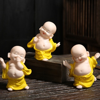 Bộ 03 Tượng Chú Tiểu Gốm Hoan Hỉ mẫu áo vàng