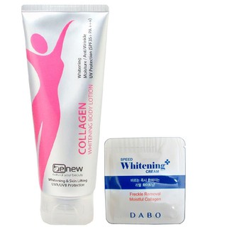 Combo 1 Kem dưỡng trắng da toàn thân COLLAGEN BENEW LOTION Hàn quốc 200ml/Tuýp Và 1 gói kem dưỡng Whitening Dabo 1ml/gói