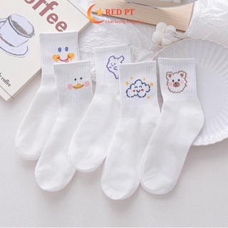 Tất nữ cổ ngắn vớ trắng xinh cute thun cotton RED PT
