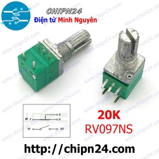[2 CHIẾC] Biến trở đơn có Công tắc RV097NS 20K (5 chân) (B20K 203)